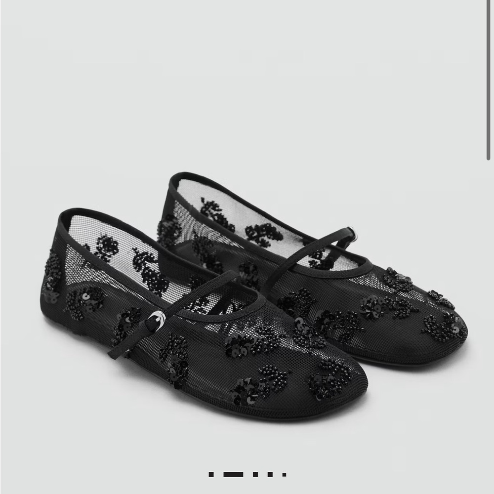 Mango Black Embellished Mesh Mary Jane Flats